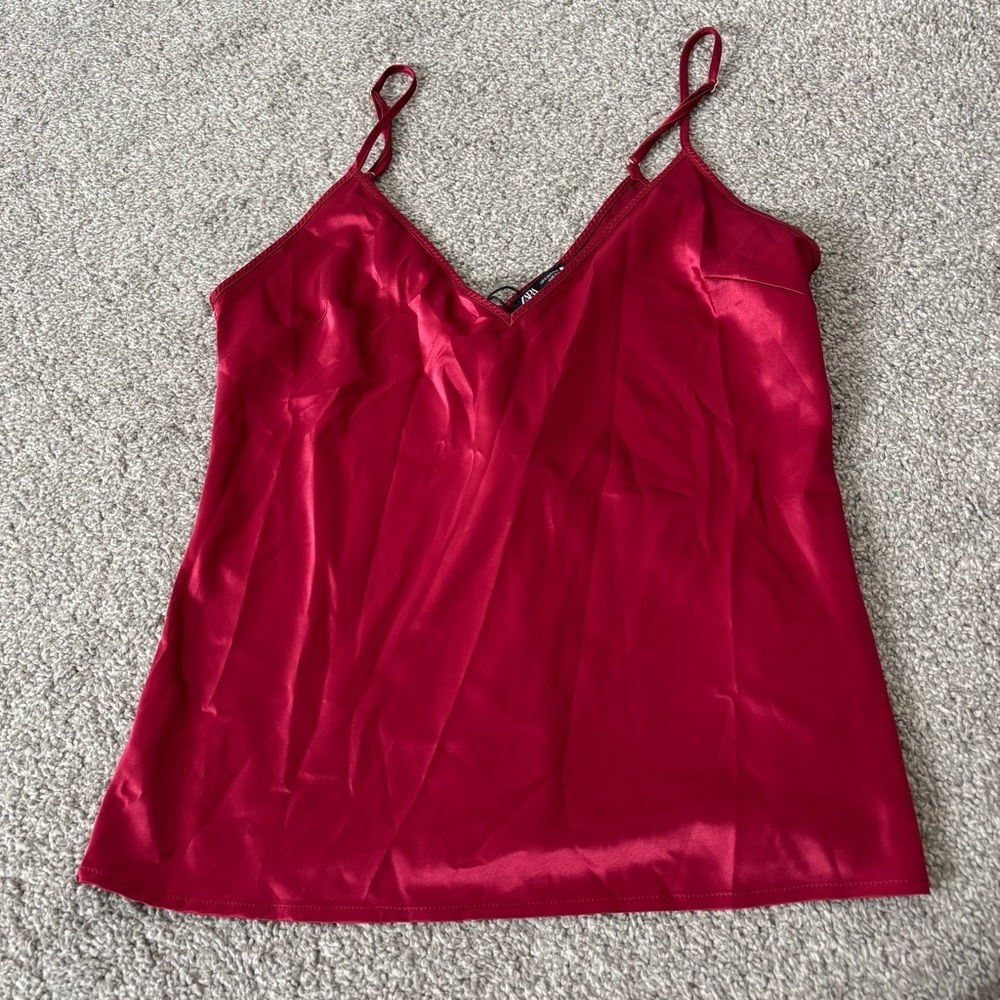3/$45 Zara Red Satin V-Neck Camisole Top